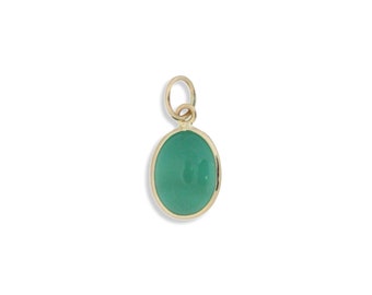 Green Agate Cabochon Charm / Pendant Set In 14k Solid Yellow Gold...