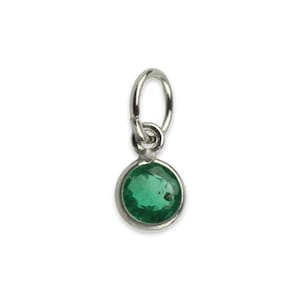 Small Emerald Charm / Pendant Round Set In 14k White Gold...