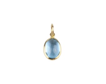 Sky Blue Topaz Cabochon Charm / Pendant Set In 14k Solid Yellow Gold 1.80 Carats