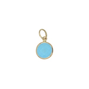 Turquoise Charm / Pendant 6mm Round Checkerboard Set In 14k Solid Yellow Gold...