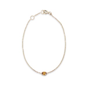 Small Orange Sapphire Solitaire Bracelet Handmade In 14k Solid Yellow Gold...