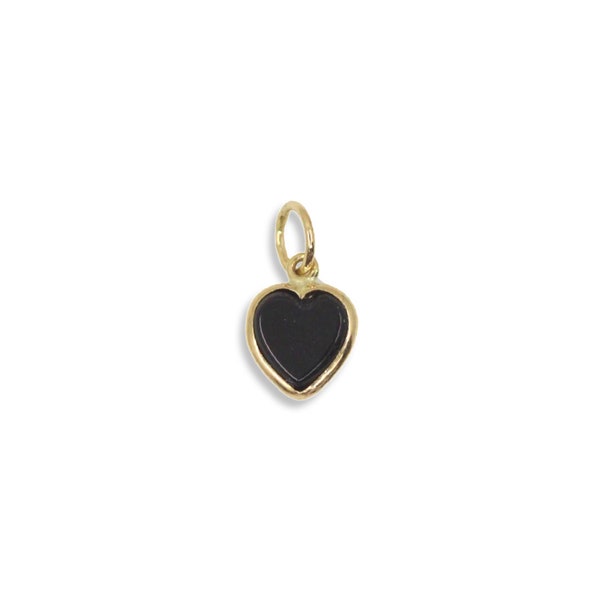 Black Onyx Beveled Charm / Pendant 6x6 Heart Set In 14k Solid Gold...