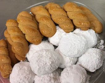 Koulourakia/ Kourabiedes gift combination, Greek cookies, butter cookies,1/2 lb. each