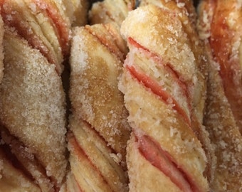 Puff Pastry Dough Cookie Twists with Raspberry filling, .75 lbs