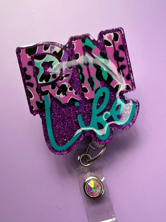 RN Nurse Badge Reel - Purple Retractable ID Holder With Sparkling Design For Nurses & Students