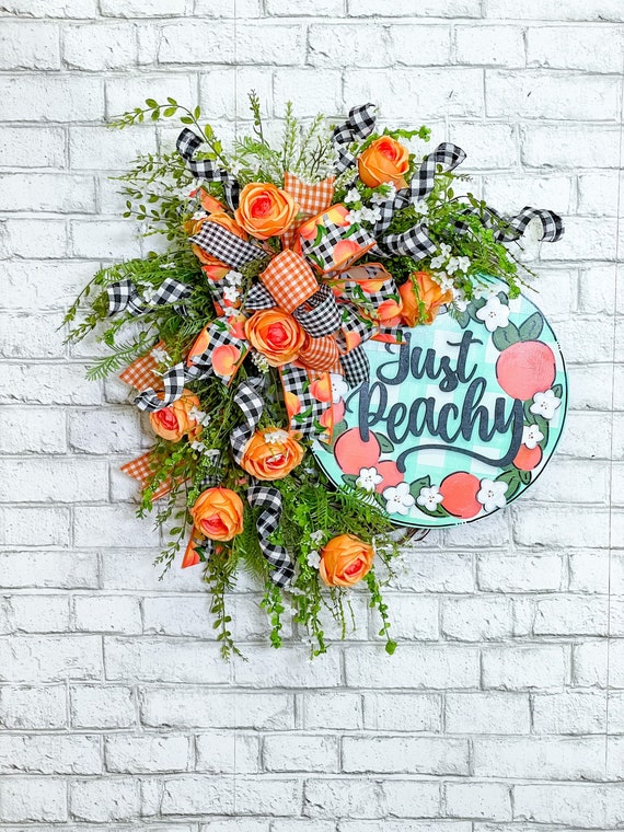 Peach wreath everyday fruit decor Mother\u2019s Day gift peach front porch fruit wreath summer fruit decor summer door hanger