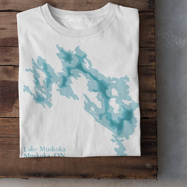 Muskoka See Karte Unisex Tee |  Tshirt Karte Kunst, Muskoka Seen, Muskoka Cottage Geschenk, Kanada See Tshirt, Ontario See Tshirt, Lake Map Tshirt