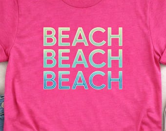 Beach Graphic Tee, Neon Coastal T-Shirt