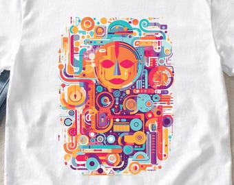 Abstract Astronaut T-Shirt, Colorful Space Art Graphic Tee, Retro Futuristic Sci Fi Shirt
