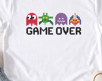 Game Over Shirt, Retro T Shirt, Pixel Art Video Game Tee, Arcade Shirt, 8 Bit Gamer Gift, Gamer Apparel