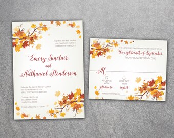 Autumn Foliage Folded Wedding Invitations Rustic Autumnal Concertina Invites