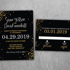Night, Black and Gold Wedding Invitation Set - Cheap Wedding Invitations, Sparkle Wedding Invitations