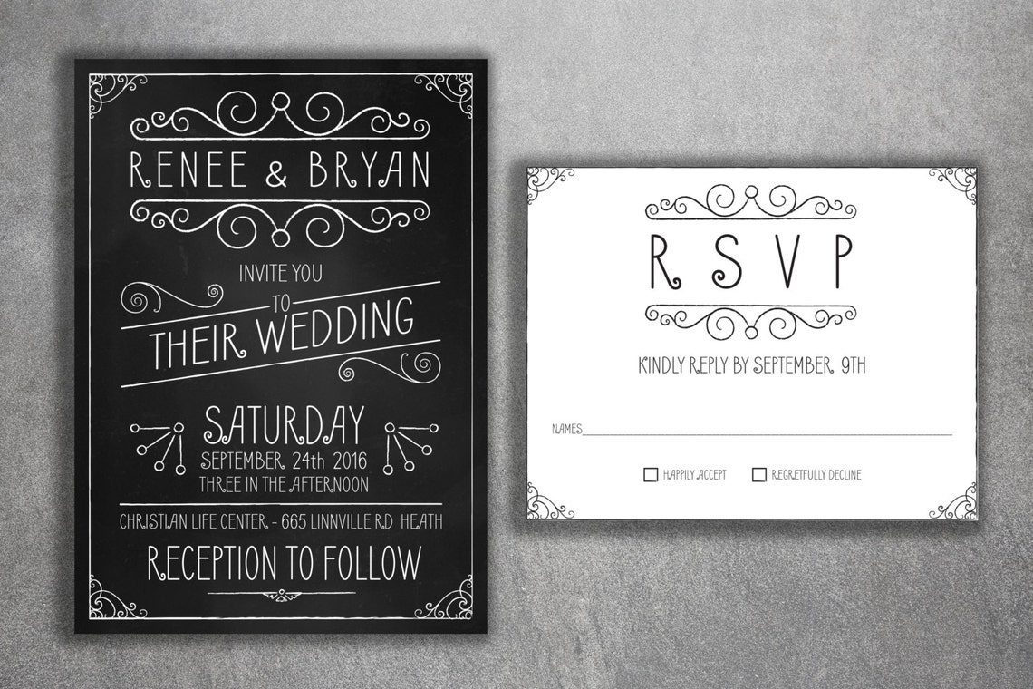 Affordable Wedding Invitations Set Printed Cheap Chalkboard Etsy