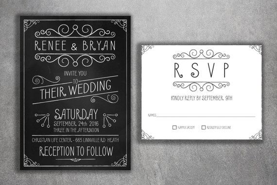 Affordable Chalkboard Wedding Invitations Set Cheap Wedding Etsy
