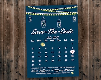 Calendar Country SAVE the DATE cards Printed - Cheap Save the Date cards, Affordable Save the Dates, Lights, Calendar, Navy, Rustic