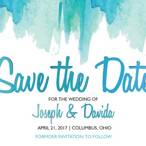 Watercolor Save the Date Printed Wedding Save the Date, Affordable, Vintage, Teal, Blue, Watercolor, Modern, Cheap, Summer image 2