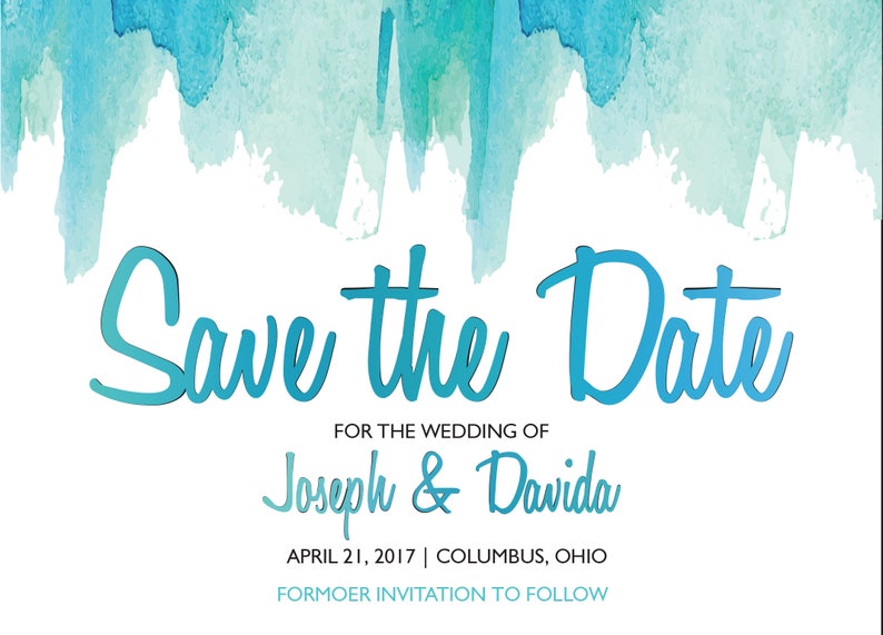 Watercolor Save the Date Printed Wedding Save the Date, Affordable, Vintage, Teal, Blue, Watercolor, Modern, Cheap, Summer image 2