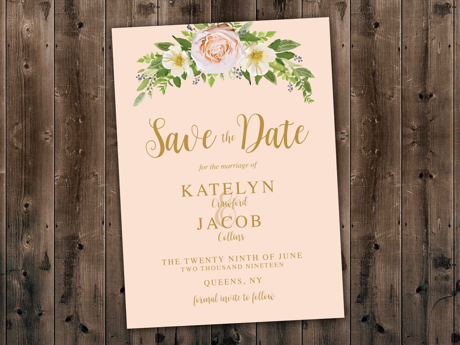 Pink Flowers Printed Save The Date Card Elegant Floral Country