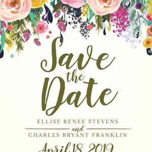 Floral Wedding Save the Date Printed Wedding Save the Date, Affordable, Vintage, Floral, Country, Water Color, Flowers, Cheap, Summer image 2