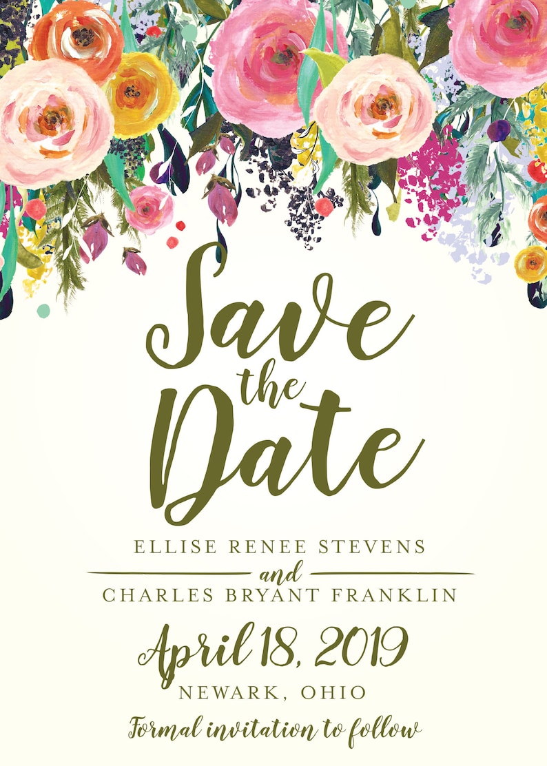 Floral Wedding Save the Date Printed Wedding Save the Date, Affordable, Vintage, Floral, Country, Water Color, Flowers, Cheap, Summer image 2