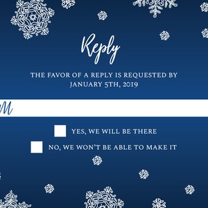 Winter Wedding Invitations, Snowflake Wedding Invitations, Snow Fall Wedding Invitations, Navy & White image 3