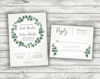 Green and White Fern Wedding Invitations, Greenery Wedding Invitation, Green, Vintage, Leaves, Classic, Tropical Wedding Invitation, Leaf