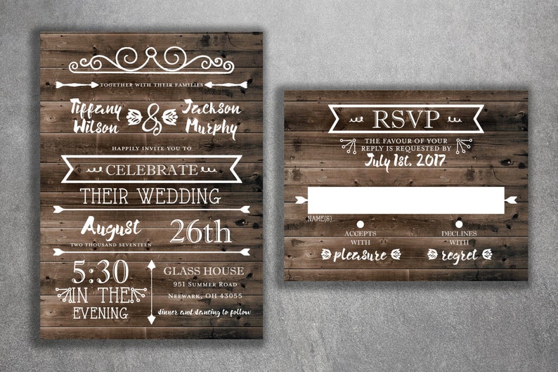 Rustic Country Wedding Invitations Set Printed Cheap Wedding Etsy