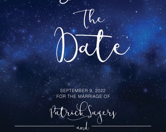 Stars Wedding Save the Date - Starry Night, Classy, Sky Wedding Invitations, Stars, Summer, Blue and White, Elegant, Dream