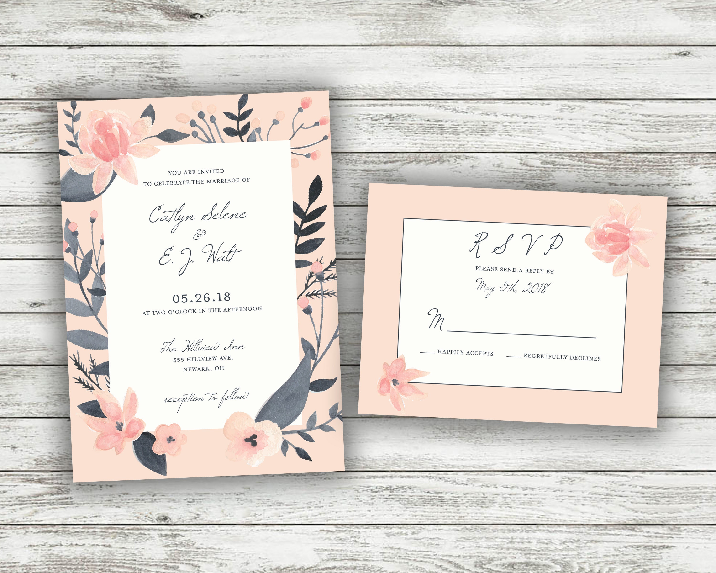 Floral Wedding Invitation Printed Set Succulent Wedding Invitation