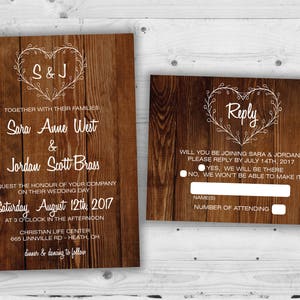 Country Heart Wedding Invitations Set Printed, Rustic Wedding Invitation, Burlap, Kraft, Wood, Outside, Southern Wedding Invitations, Barn