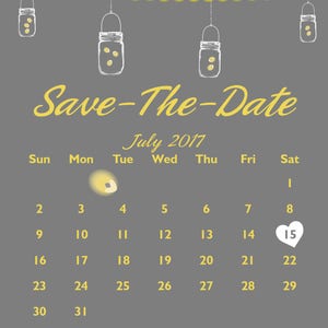 Save the Date Postcards, Save the Date Cards, Save the Dates Template, Lights, Calendar, Gray, Yellow, Calendar, Mason Jar, Wedding Invites image 2