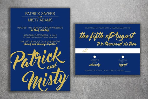 Navy Blue And Gold Wedding Invitations Kit Printed With Etsy
