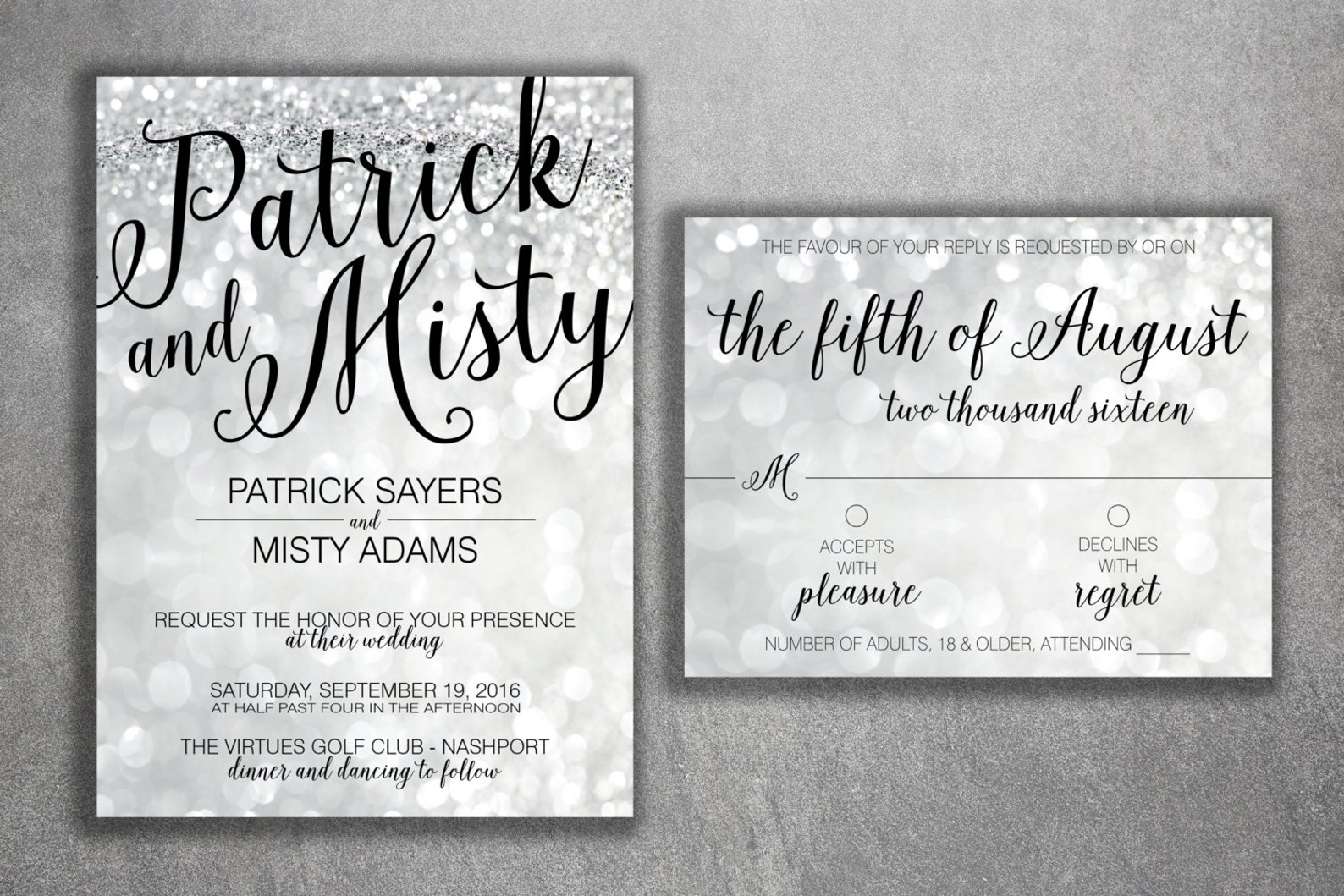 Affordable Black and Silver Wedding Invitation kit Printed image 0.