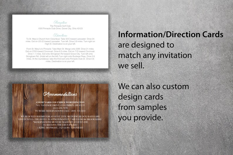 Affordable Wedding Info Card Add-on Cheap Wedding Info Card ,Direction Card, Accommodations, Details, Unique, Custom, Simple, DIY, Classic image 1
