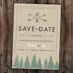 Woods Rustic Tree Save the Date Printed, Country Wedding Invitations, Woods, Outdoors, Wedding Invitations, Affordable, Pine Trees image 1