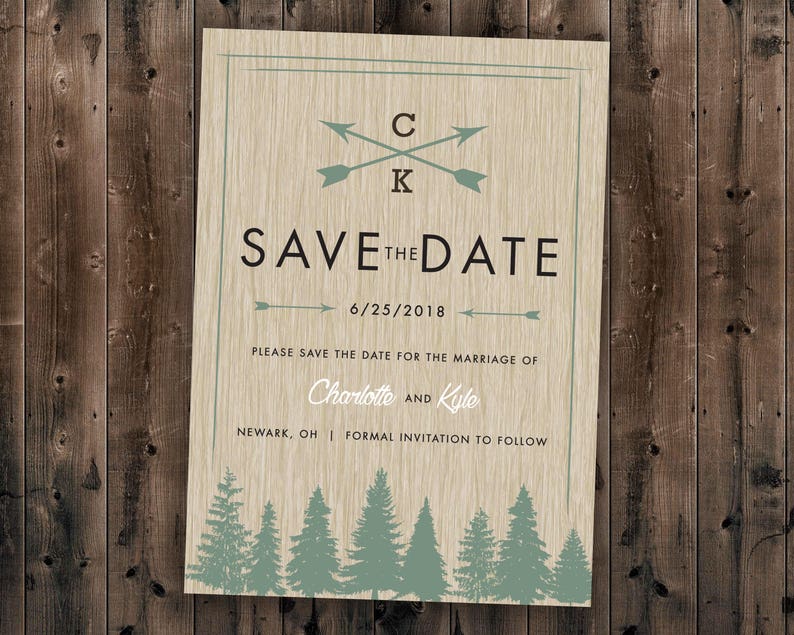 Woods Rustic Tree Save the Date Printed, Country Wedding Invitations, Woods, Outdoors, Wedding Invitations, Affordable, Pine Trees image 1