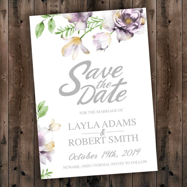 Floral Wedding Save the Date Printed - Wedding Save the Date, Affordable, Vintage, Floral, Country, Water Color, Flowers, Cheap, Summer