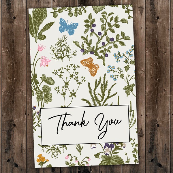 Wildflower Thank You Card, Boho Wedding , Rustic Wedding, Vintage, Country, Garden