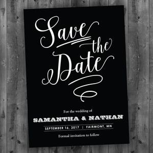 Black and White Save the Date Printed - Black and White, Chalk, Board, Chalkboard,
