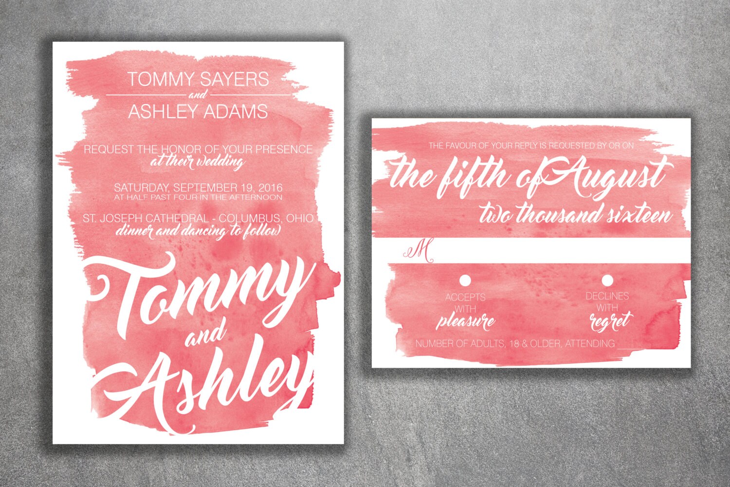 Coral Watercolor Wedding Invitations Set Printed Cheap Wedding