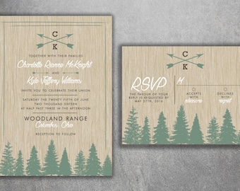 Woods Rustic Tree Wedding Invitation Set Printed, Country Wedding Invitations, Woods, Outdoors, Wedding Invitations, Affordable, Pine Trees