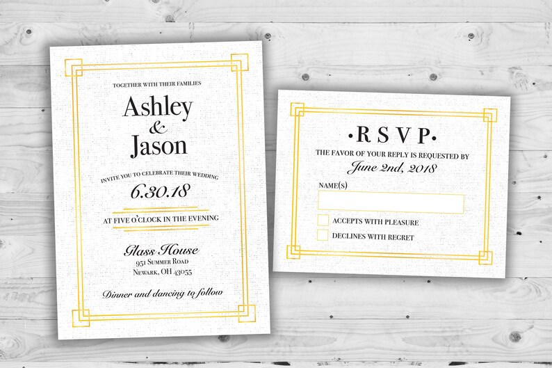 Elegant Art Deco Wedding Invitations Set Printed Cheap Etsy