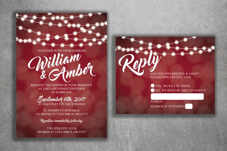 Red And White Lights Wedding Invitations Set Printed Cheap Etsy