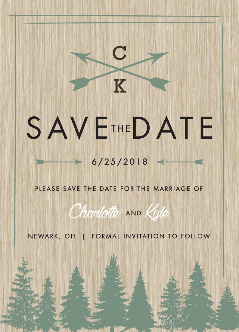 Woods Rustic Tree Save the Date Printed, Country Wedding Invitations, Woods, Outdoors, Wedding Invitations, Affordable, Pine Trees image 2