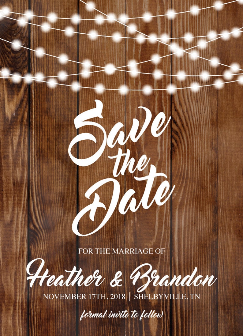 Rustic Save the Date Cards, Save The Date Postcard, Lights, Wood, Country Save the Date, Engagement Card, Country Wedding Save The Date Card image 2