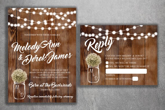 Country Wedding Invitations Set Printed Rustic Wedding | Etsy