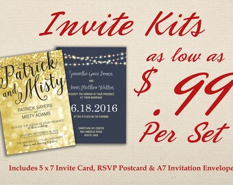 Wedding Invitation Kit Printed with RSVP - Affordable, Cheap, Laser, Gold, RSVP, Elegant, Printable, Template, Floral, Art Deco, Modern
