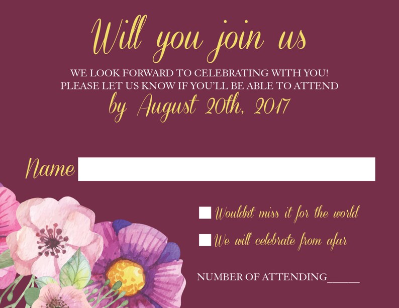 Floral Wedding Invitation Burgundy Affordable Invite Boho Chic Bohemian Wedding Invitation Boho Wedding Invitations Boho Invite