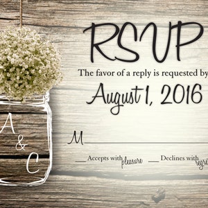 MASON JAR Baby's Breath Flowers Rustic Wedding Invitation Set Printed, Cheap Wedding Invitations, Unique, Custom Invitations, Affordable image 3