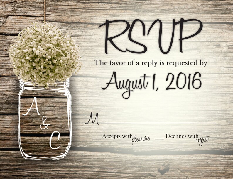 MASON JAR Baby's Breath Flowers Rustic Wedding Invitation Set Printed, Cheap Wedding Invitations, Unique, Custom Invitations, Affordable image 3